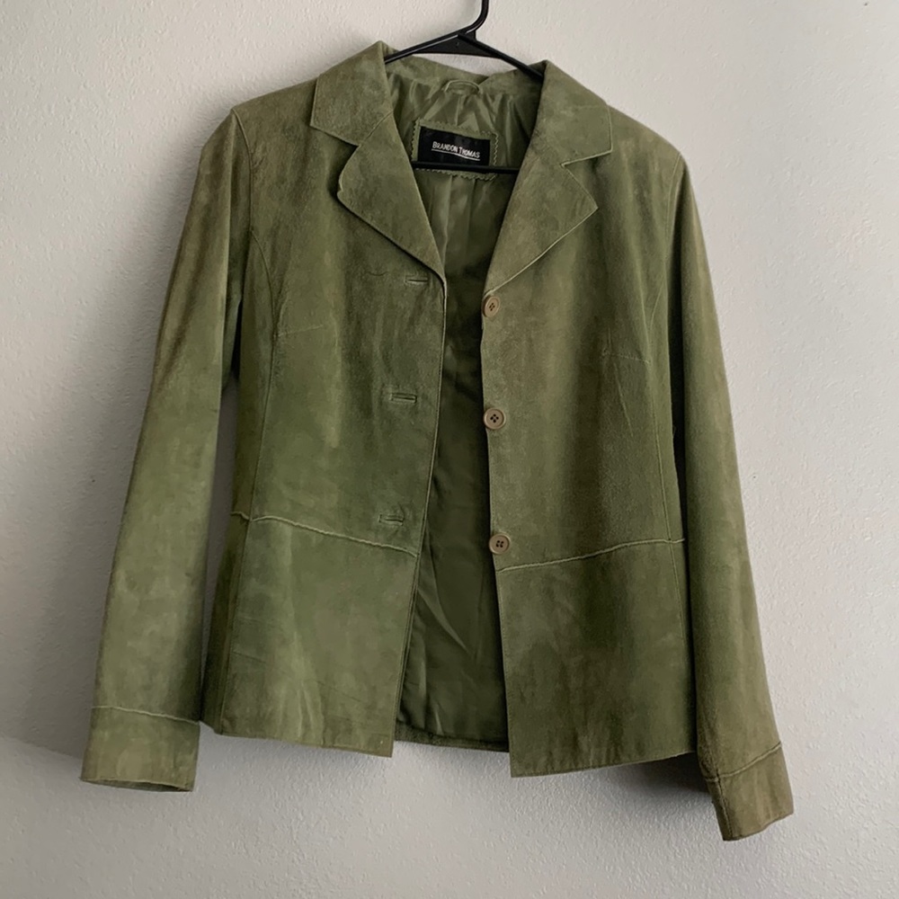 Brandon Thomas leather light green leather jacket blazer  fits a size 6